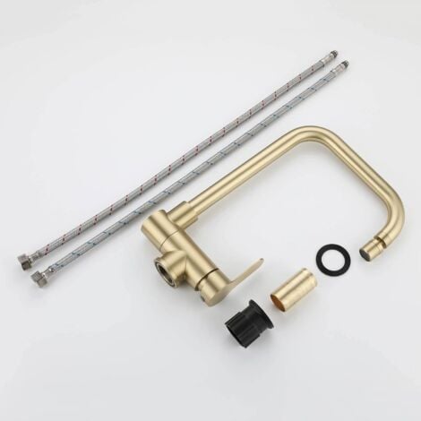 SJQKA Mitigeur Cuisine Rabattable,robinet Cuisine Rabattable D'or Brossé En Acier Inoxydable,Robinet Pliable Moderne