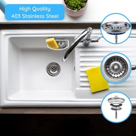 Panier Pour Bonde d'Évier de Cuisine 80 mm - Crépine Universelle Acier Inoxydable, Bouchon Panier Pop-Up, - Lavable Lave-vaisselle, Ne se Bouche & Ne Déborde Pas