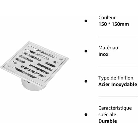 Caniveau de Douche en Acier Inoxydable 110x110mm, 150x150 mm, Siphon de Sol pour Salle de Bain de Grand Calibre