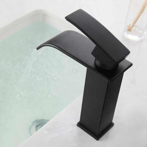 Lavabo Cuisine Robinet Salle Bain Cascade Noir Mat, Mitigeur Lavabo Robinet Lavabo En Laiton Avec Eau Froide Chaude Disponible Valve En Ceramique Robin 90696302 Robinet Salle De Bain