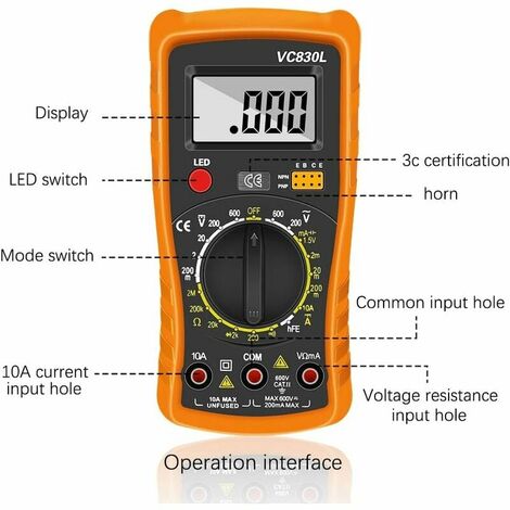 Multimètre Numérique,Multimètre Automatique Numérique,Testeur Electrique Professionnel,Voltmètre/Résistance/Continuité/Diodes Postuler à Laboratoires, Usines MNS
