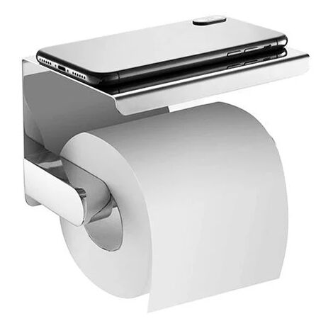 Porte-rouleau de papier toilette, lot de 2, sans perçage, acier inoxydable,  mat, autocollant, HxLxP : 4x16x9 cm, noir