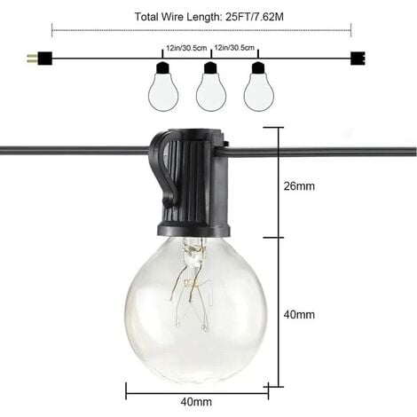 Guirlande Lumineuse Extérieur , Guirlande Guinguette Raccordable 7.6M 25 G40 Ampoules avec 3 Ampoules Rechange pour Fête Jardin Mariage Patio