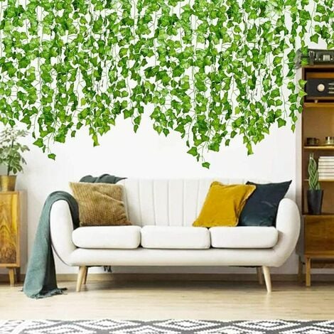 Lierre Artificiel, 2M Feuille Guirlande Lumineuse, Plantes Artificielles avec 20 LED et Vert Feuille, Chaîne Lumières LED de Vigne pour Jardin, Cour, Maison, Patio, Fête de Mariage Décoration (1 PCS)
