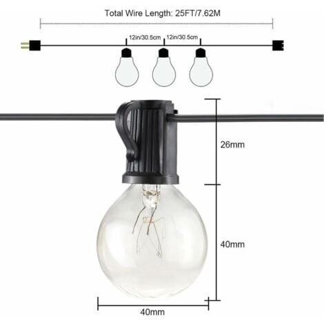 Guirlande Lumineuse Extérieur , Guirlande Guinguette Raccordable 7.6M 25 G40 Ampoules avec 3 Ampoules Rechange pour Fête Jardin Mariage Patio