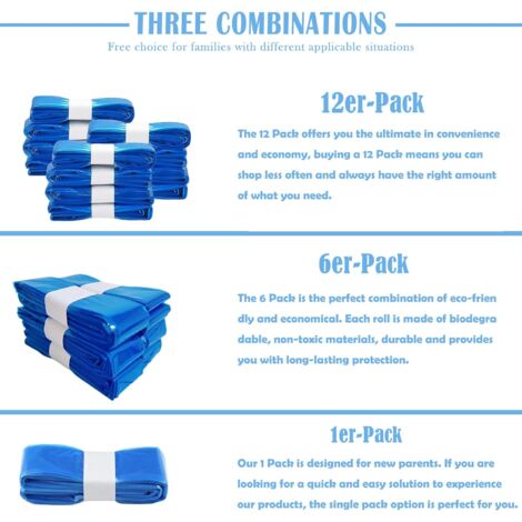 Recharge Sac Poubelle à Couches - 12 Pièces - 7 Couches Anti-odeurs - Longueur 4.5 M, Largeur 26 Cm - Compatible Avec La Plupart Des Poubelles à Couches - 9