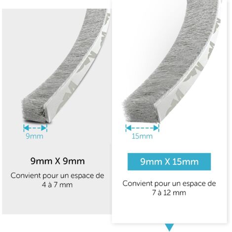 Joint Brosse Porte Coulissante, 10 Mètres(L) x 9 mm(B) x 15 mm(D) Joint Fenetre pour Baie Vitrée Porte Poussière Voler Phonique Isolation (Gris, 10M)