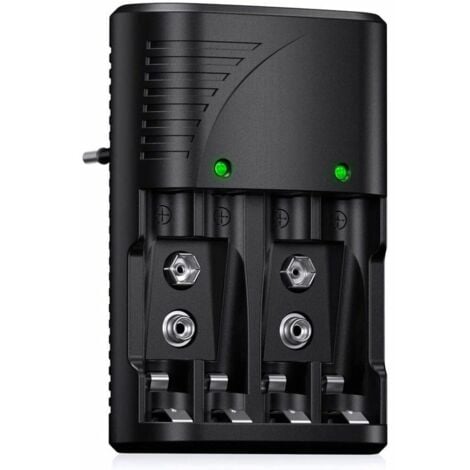 Chargeur de piles universel AA/AAA/9 V, chargeur rapide 6802, pour piles rechargeables AA/AAA NI-MH ou 9 V, avec indicateur LED, tension mondiale 100-240 V, journée ensoleillée