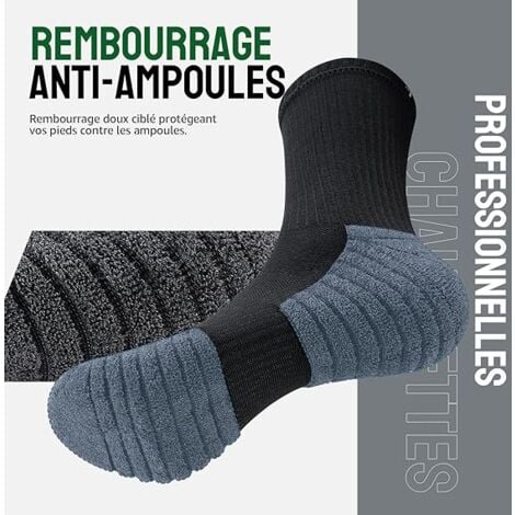 Chaussettes thermiques pour hommes et femmes, chaussettes de travail, chaussettes d'hiver en coton respirant, paquet de 6 chaussettes de sport antidérapantes XL