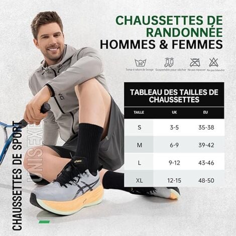 Chaussettes thermiques pour hommes et femmes, chaussettes de travail, chaussettes d'hiver en coton respirant, paquet de 6 chaussettes de sport antidérapantes XL