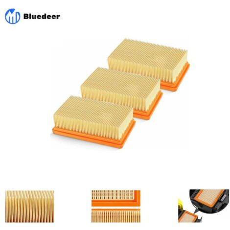 3 Pack remplacement plat plissés Filtre Karcher MV4 MV5 MV6 WD4 WD5 WD6, WD4P WD5P WD6P Aspirateur Wet-Dry - remplace 2,863-005,0