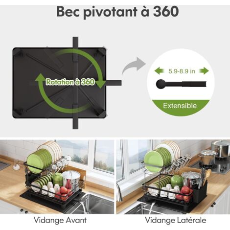 Égouttoir De Cuisine 2 Niveaux En Acier Inox - 42x30x29 Cm, Avec Bac à Goutte Et Porte-couverts, Rangement Optimisé