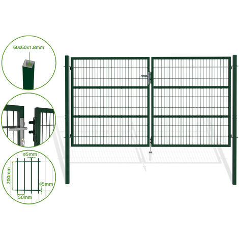 Casanoov – Portail battant grillagé 285x160cm – Acier galvanisé résistant aux intempéries – Ouverture réversible – Pour accès sécurisé