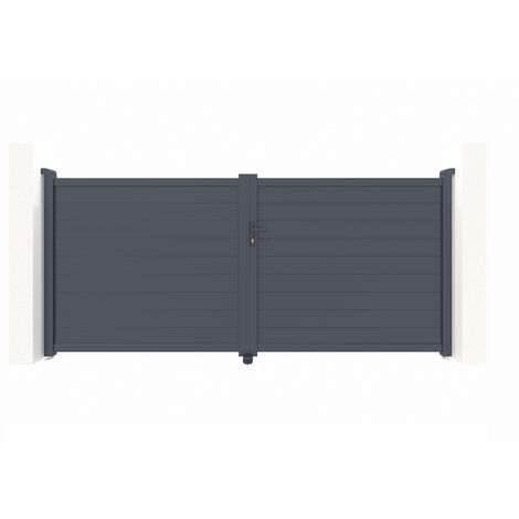 Casanoov – Portail aluminium battant 350x161cm – Occultation totale – Aluminium gris anthracite RAL 7016 – Installation facile et motorisable