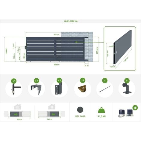 Portail aluminium coulissant VOGEL 300x160cm