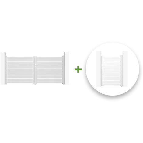 Pack portail battant VOGEL 300x140cm + Portillon VOGEL 100x140cm Blanc