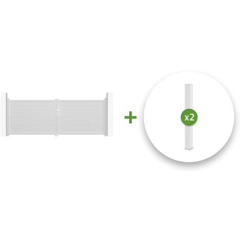 Pack portail battant EIGER 400x140cm + 2 poteaux EIFEL H.166cm Blanc (1/5)