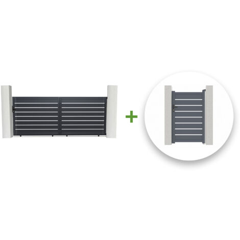 Pack portail coulissant VOGEL 400x160cm + Portillon VOGEL 100x160cm Gris