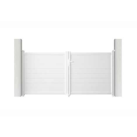 Casanoov – Portail aluminium battant 300x145cm blanc – Occultation totale – Lames renforcées pour motorisation – Montage facile en kit