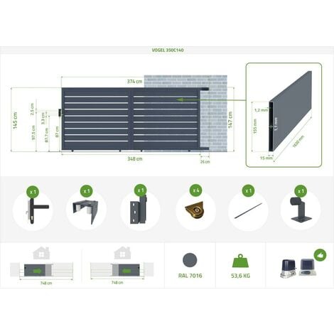 Portail coulissant électrique VOGEL 350x140cm + Motorisation RANGER C300
