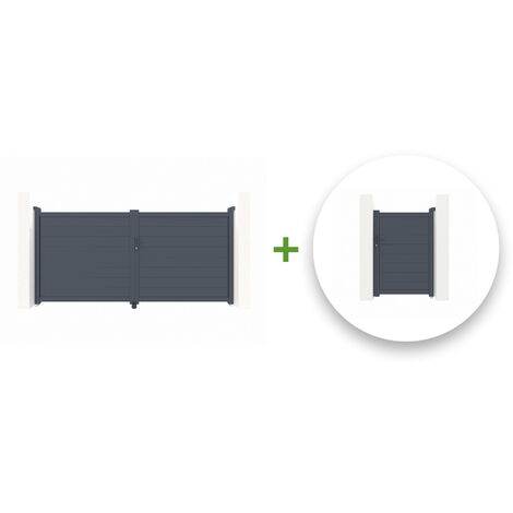 Pack portail battant EIGER 300x140cm + Portillon EIGER 100x140cm Gris
