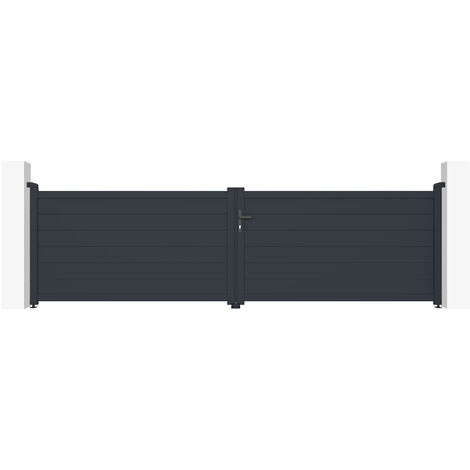 Casanoov – Portail aluminium battant 400x115cm gris anthracite – Occultation totale – Montage facile – Lames renforcées pour motorisation (1/4)