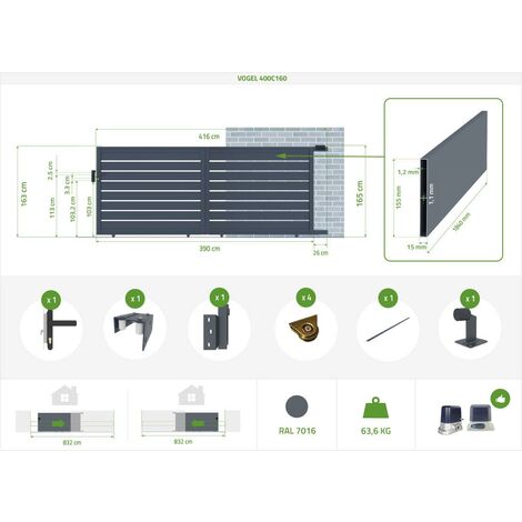 Portail coulissant électrique VOGEL 400x160cm + Motorisation RANGER C300