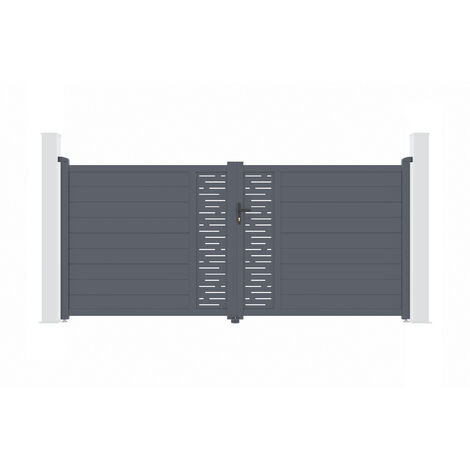 Casanoov – Portail aluminium battant 300x161cm – Semi-ajouré gris anthracite – Lames renforcées pour motorisation – Montage simple et rapide (1/5)