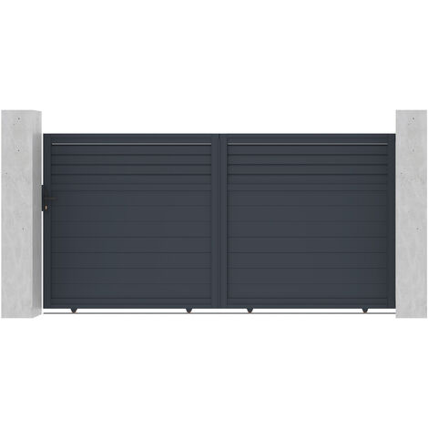 Casanoov – Portail aluminium coulissant 348x178cm – Semi-ajouré gris anthracite – Large zone d'occultation – Kit de montage inclus (1/5)