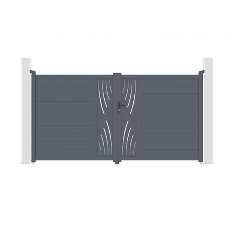 Casanoov – Portail aluminium battant 300x180cm – Aluminium gris anthracite RAL 7016 – Motif 'Nature' – Installation DIY simplifiée (1/5)