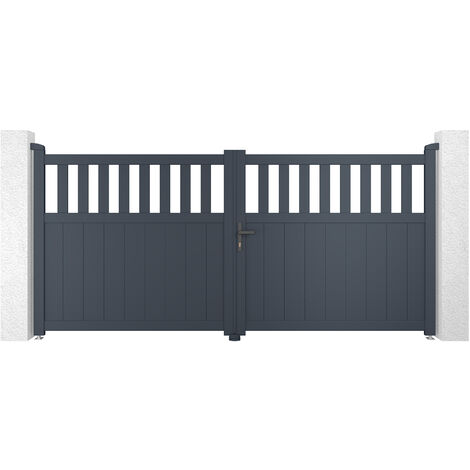 Casanoov – Portail aluminium battant 300x140cm – Semi-ajouré gris anthracite – Dimensions optimales pour installation facile – Kit à assembler soi-même (1/5)