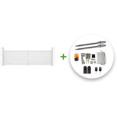 Portail battant électrique VOGEL 400x120cm blanc + Motorisation TANKER B250 (1/5)