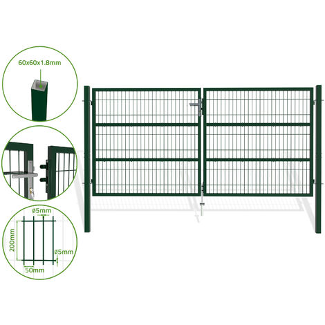 Casanoov – Portail grillagé 300x140cm – Acier galvanisé résistant aux intempéries – Ouverture réversible – Pour usage professionnel et industriel