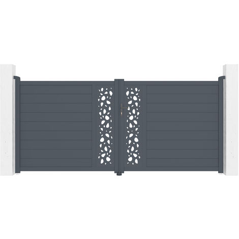 Casanoov – Portail aluminium battant 350x161cm – Semi-ajouré gris anthracite RAL 7016 – Lames renforcées pour motorisation – Installation facile (1/5)
