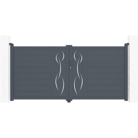 Casanoov – Portail aluminium battant semi-ajouré 300x145cm – Gris anthracite RAL 7016 – Design moderne – Kit à assembler soi-même
