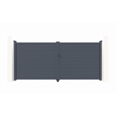 Casanoov – Portail aluminium battant 392x176cm – Occultation totale – Aluminium gris anthracite RAL 7016 – Kit de montage inclus