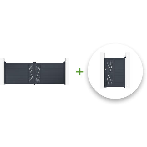 Pack portail battant VELETA 400x140cm + Portillon VELETA 100x140cm Gris