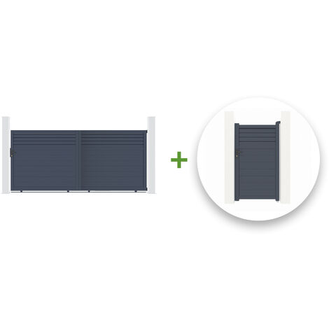 Pack portail coulissant CARPATIA 350x180cm + Portillon CARPATIA 100x180cm Gris