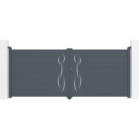 Casanoov – Portail aluminium battant semi-ajouré 350x145cm – Gris anthracite RAL 7016 – Design moderne et élégant – Kit à assembler soi-même