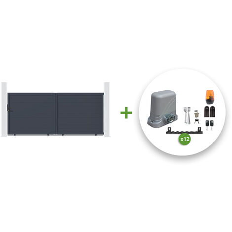 Casanoov – Portail coulissant électrique 400x140cm – Aluminium gris anthracite RAL 7016 – Motorisation crémaillère 600kg – Vitesse d’ouverture 12m/min (1/5)