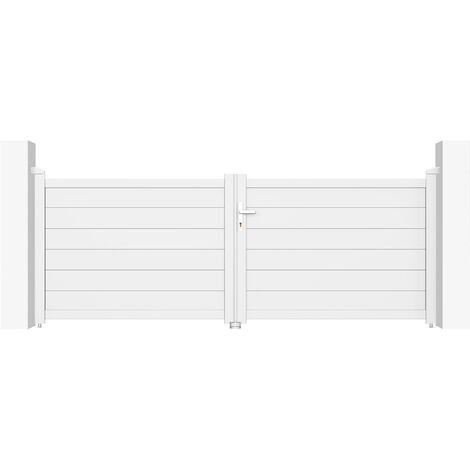 Casanoov – Portail aluminium battant 300x115cm blanc mat – Occultation totale – Lames renforcées pour motorisation – Montage simple avec notice