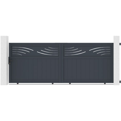 Casanoov – Portail aluminium coulissant 370x140cm – Gris anthracite RAL 7016 – Remplissage vertical – Kit à assembler soi-même