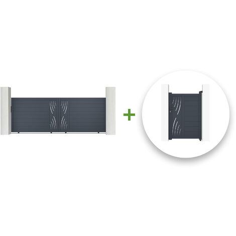 Pack portail coulissant VELETA 400x140cm + Portillon VELETA 100x140cm Gris