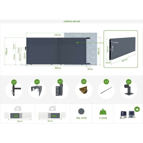 Portail aluminium coulissant CARPATIA 400x180cm