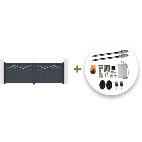 Portail battant électrique HALTI 400x140cm gris + Motorisation TANKER B250 (1/5)