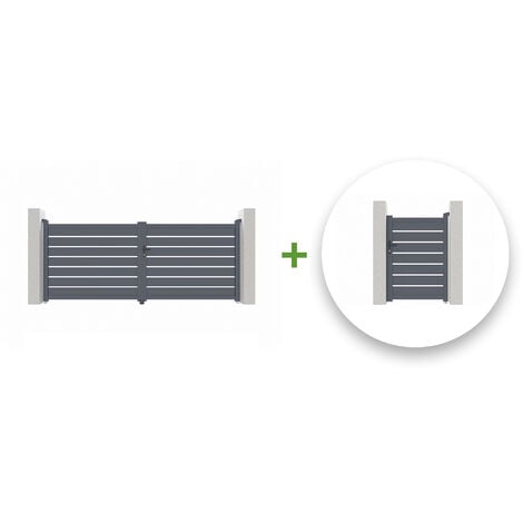 Pack portail battant VOGEL 350x140cm + Portillon VOGEL 100x140cm Gris