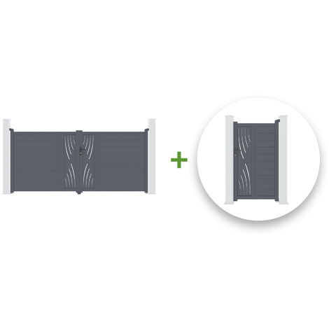 Pack portail battant VELETA 300x180cm + Portillon VELETA 100x180cm Gris