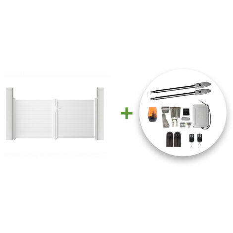 Portail battant électrique EIGER 300x140cm blanc + Motorisation TANKER B250 (1/5)