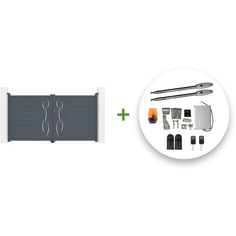 Portail battant électrique LIFE 300x160cm gris + Motorisation TANKER B250 (1/5)
