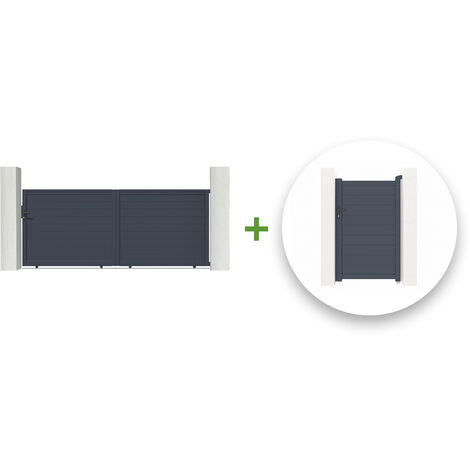 Pack portail coulissant EIGER 400x160cm + Portillon EIGER 100x160cm Gris